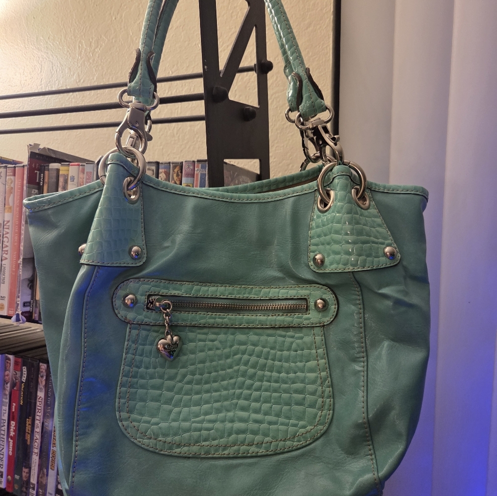 Kathy Van Zeeland Handbag Purse, Aqua Blue Mint Green VTG